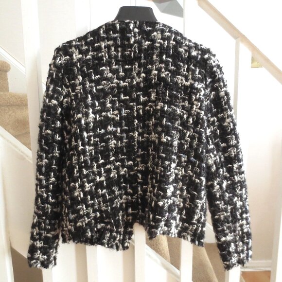 IRO Nalokie Black White Grey Wool Blend Modern Classic French Knit Moto Jacket - Picture 7 of 10